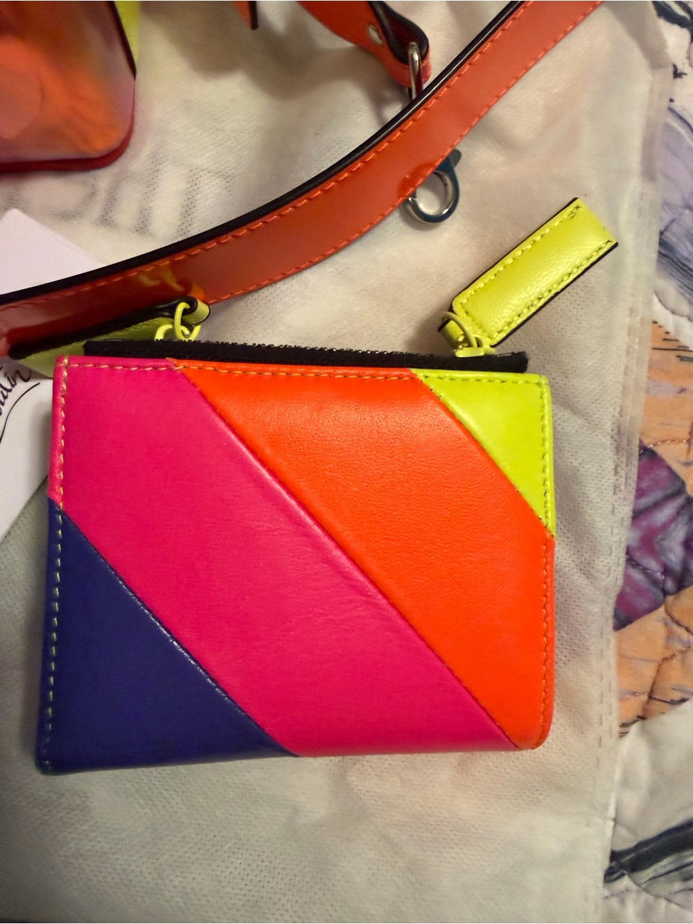 Christian Louboutin Iridescent Pink and Orange Tote with Studded Trim - Picture 10 of 14